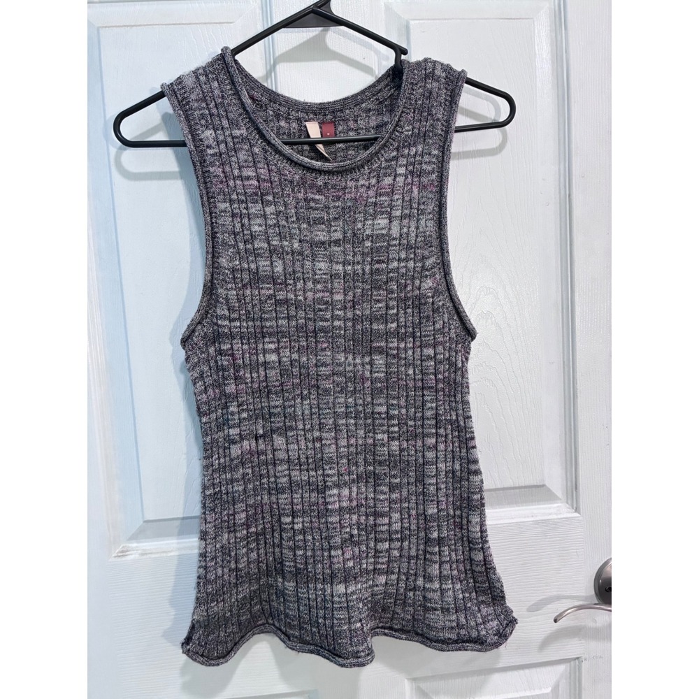 Pilcro Anthropologie Grey Purple Space Dye Ribbed Knit Tank Top Crew Neck Medium
